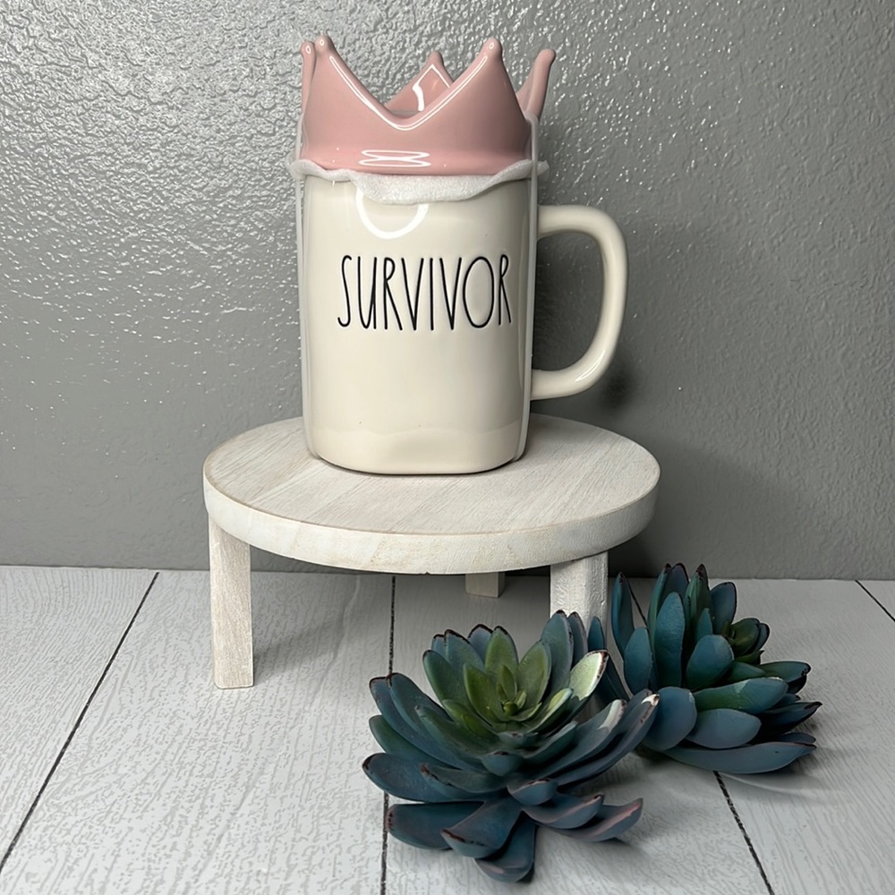Rae Dunn Survivor Coffee Mug Breast Cancer Awareness Pink Crown Topper New!